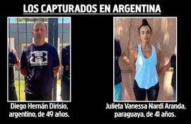 Diego Hernán Dirisio y Julieta Vanessa Nardi Aranda, capturados en Argentina por la operación Dakovo.