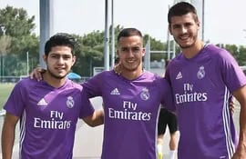 Sergio Díaz, Lucas Vázquez y Álvaro Morata, durante su paso por el Real Madrid.