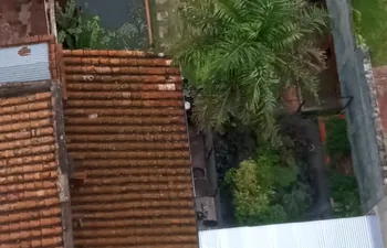 Así se observa desde arriba la vivienda que tiene por lo menos tres piletas cargadas con agua, según los dueños, tratada para plantas ornamentales y peces.