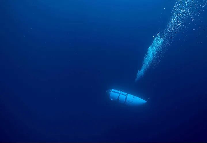 Imagen cedida por  Ocean Gate Expeditions en la que se observa al sumergible Titan. El pequeño submarino está desaparecido desde ayer con 5 personas a bordo.  (AFP)