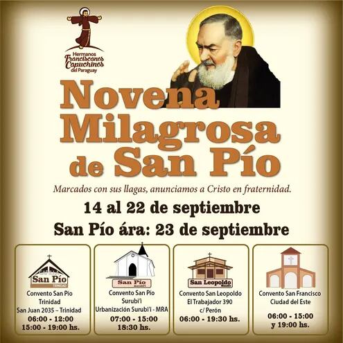 En el marco del novenario por San Pío y su fiesta de celebración, habrá sucesivas misas en los cuatro conventos capuchinos que están en el país.
