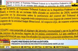 Itaipú pretende evitar auditoría de la Contraloría.