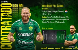 La presentación de Isidro Pitta como refuerzo del Cuiabá de la Serie A de Brasil.