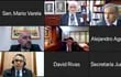 Los ministros César Garay y Manuel Ramírez Candia, el presidente del Jurado Orlando Arévalo, Oscar Paciello Samaniego y Alfredo Enrique Kronawetter, en la sesión virtual del JEM.