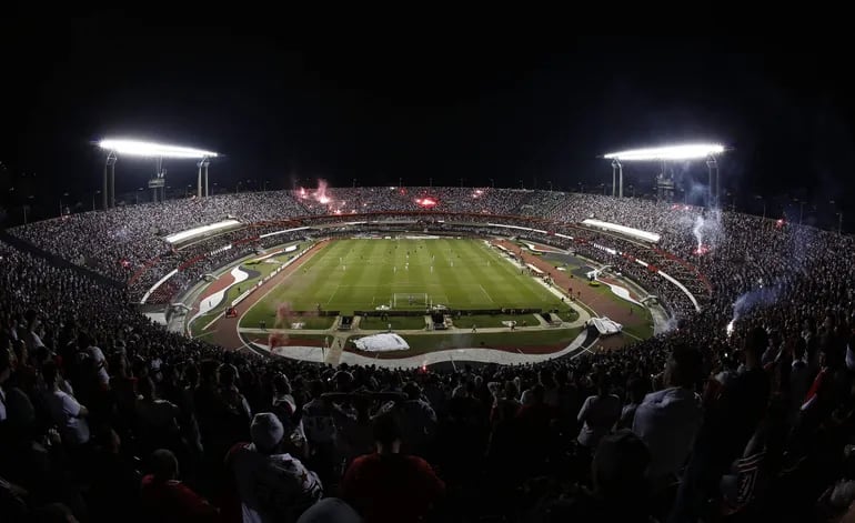 (FILES) View of the stadium during the Colombia's Atletico Nacional and Brazil's Sao Paulo 2016 Copa Libertadores semi final first leg football match at Morumbi stadium, in Sao Paulo, Brazil, on July 6, 2016. The stadium of Brazilian football club Sao Paulo will be renamed "MorumBis" after an agreement with international food manufacturer Mondelez, the club announced on December 26, 2023. (Photo by Miguel Schincariol / AFP)