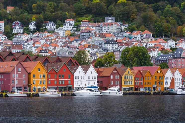 Muelle de Bryggen, en Bergen, Patrimonio de la humanidad de la Unesco.