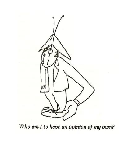 "¿Quién soy yo para tener una opinión propia?" Ilustración de William Steig para el libro de Wilhelm Reich "Listen, Little Man!" (Penguin, 1948).
