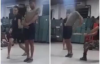 Captura de video en la cual se observa la supuesta agresión de dos  oficiales a subalternos del  Regimiento Escolta Presidencial.