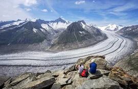 Vista panorámica del glaciar Great Aletsch desde Eggishorn en Suiza. Es el glaciar más grande de Europa.
