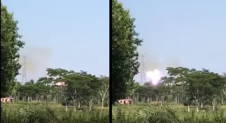Captura de uno de los videos compartidos por vecinos de la zona de Aveiro, Itá, cuando se producían incendios alrededor de la línea de alta tensión de la ANDE.