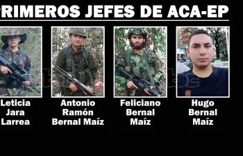 Leticia Jara Larrea (fallecida), Antonio Ramón Bernal Maíz (muerto), Feliciano Bernal Maíz (prófugo) y Hugo Bernal Maíz (buscado), los primeros jefes de la ACA-EP.