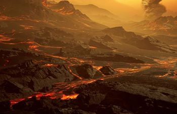 Impresión artística de la superficie del exoplaneta Gliese 486b, una super-Tierra caliente que orbita una estrella enana roja a solo 26 años luz del Sol y que reúne las condiciones para poder convertirse en el lugar ideal donde estudiar la atmósfera y composición interna de los planetas rocosos fuera del Sistema Solar.