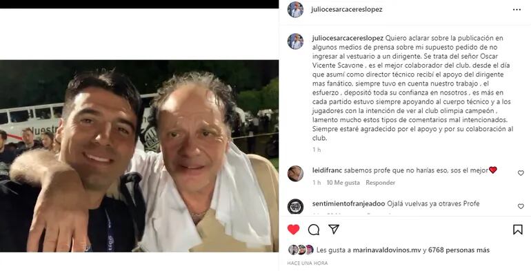 Julio César Cáceres, vía Instagram.