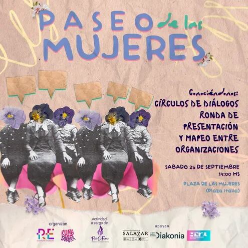 Afiche del encuentro de Paseo de las Mujeres que será en la Plaza Italia este viernes y sábado.