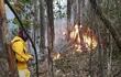 Los focos de incendio se esparecen por todo el país y contaminan la atmósfera. En la foto, un bombero combate las llamas en Arroyos y Esteros.