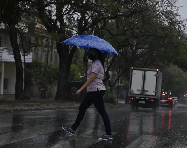Una persona con paraguas se protege de la lluvia.