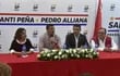 De izq. a der.: Lea Giménez, el electo Santiago Peña, Pedro Alliana y José Alberto Alderete,  en la presentación del equipo de transición que trabajará con el Gobierno de Mario Abdo Benítez.