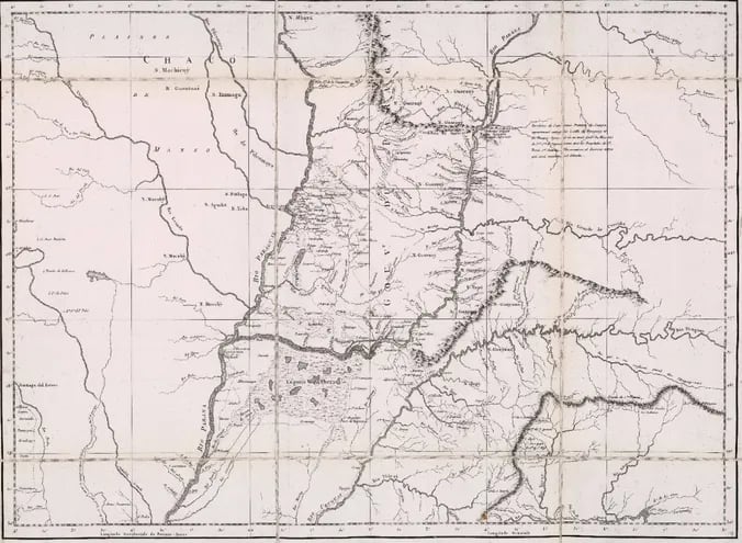 Mapa de la Provincia del Paraguay, confeccionado por Azara a partir de las mediciones que obtuvo durante sus viajes y publicado en la edición francesa de sus Viajes por la América Meridional (1809). Crédito: "David Rumsey Map Collection, David Rumsey Map Center, Stanford Libraries"