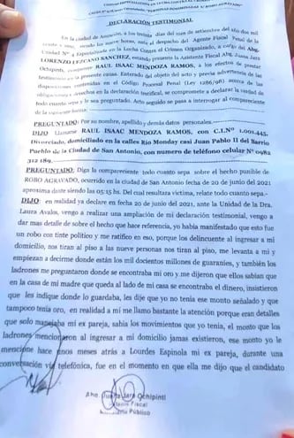 Parte de la declaración del intendente de San Antonio, Raúl Mendoza, en donde amplía su declaración a días de las elecciones municipales.