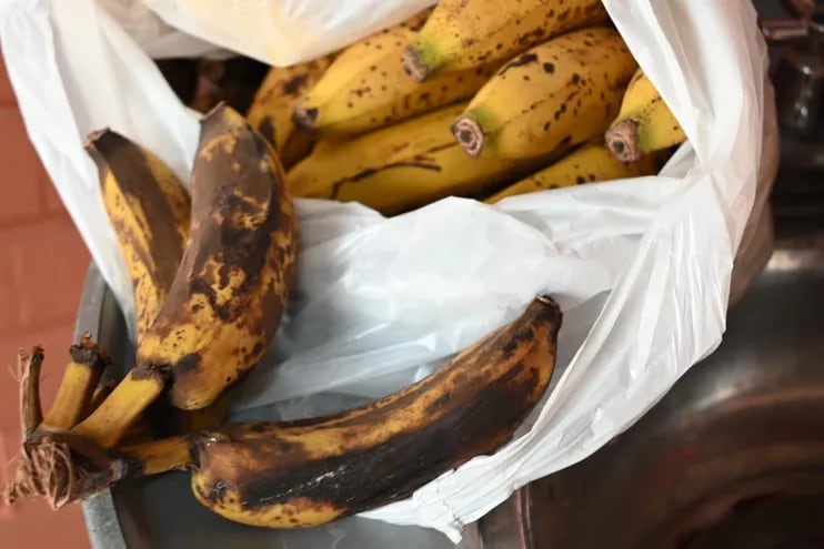 Bananas podridas que fueron entregadas con el kit del MEC hoy.