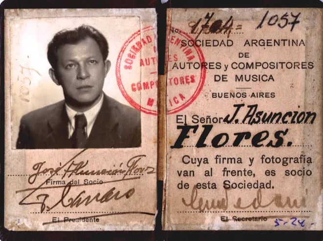 Carné de José Asunción Flores en Sadaic. El 27 se recuerda el Día de la Guarania, en coincidencia con su fecha de nacimiento.