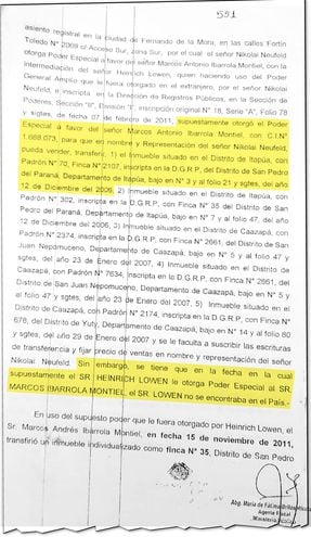 Acta de acusación presentada por la fiscal Fátima Britos contra Dos Santos, Ibarrola y la escribana Cabañas ante el Juzgado Penal de Garantías.