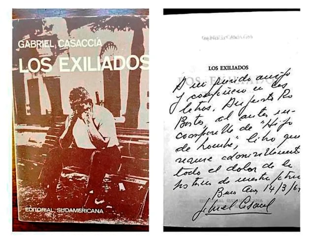 "Los exiliados", de Gabriel Cassaccia, con dedicatoria de puño y letra del autor para Augusto Roa Bastos.