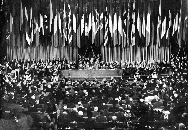 Inauguración de la primera Conferencia General de la Unesco en la Sorbona, París, 20 de noviembre de 1946.