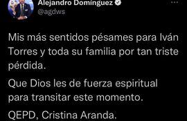 Alejandro Domínguez y el mensaje de condolencias a la familia de Iván Torres.