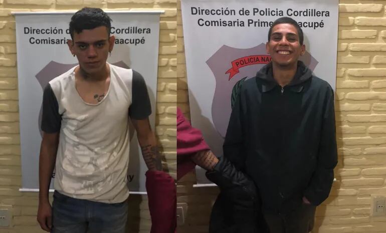 Antonio Orrego González, de 19 años, y Arnaldo Andrés Ruíz, de 23 años, detenidos en la comisaría 1° de Caacupé.