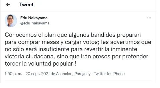 Eduardo Nakayama denuncia posible fraude electoral.