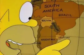 Meme de los Simpson señalando en un mapa a Uruguay.