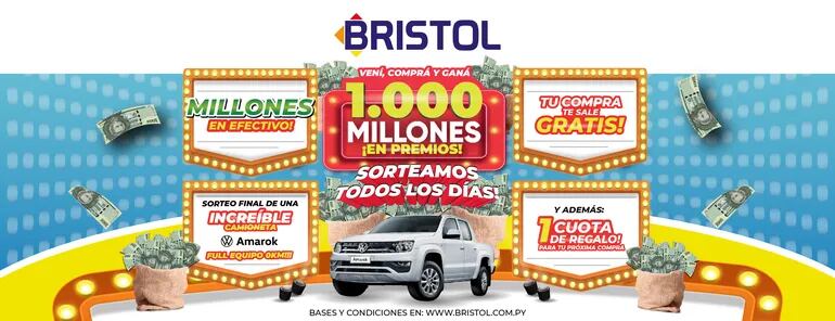 Bristol presenta la mejor promo del país: Comprá y ganá 1.000 millones en premios.