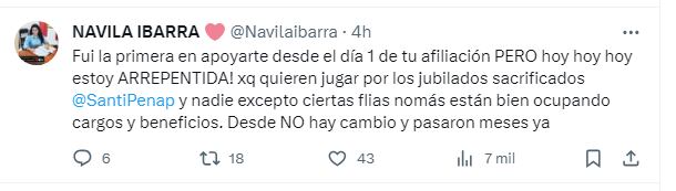 Tweet de la diputada Navila Ibarra.