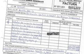 Facsímil de la factura 001-001-0001222 de Asunción Ofertas presentada por CIAP. La ONG incluyó en su rendición en total ocho comprobantes de esa empresa.