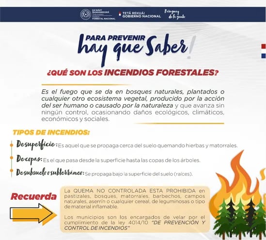 Fliyer del Infona que busca concienciar sobre la prevención de incendios