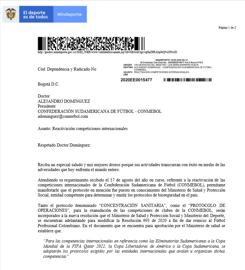 Comunicado del gobierno colombiano