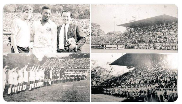 Cuadro de imágenes de la inauguración, con la presencia de Pelé.