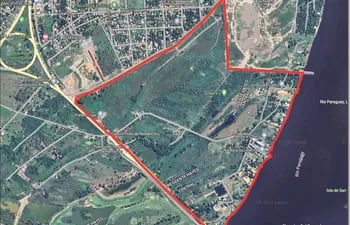 En rojo están delimitadas las 131 hectáreas de la finca 916 que intentó ser despojada al Ministerio de  Defensa Nacional.