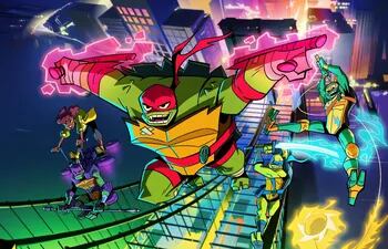 Las Tortugas Ninja en su serie animada más reciente "Rise of the Teenage Mutant Ninja Turtles".