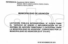 Dictamen de la Contraloría sobre contrato con la firma panameña TX por parte de la comuna capitalina.