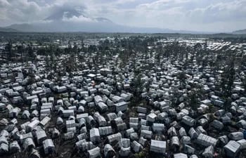 El campamento de Rusayo, en las afueras de Goma, República Democrática del Congo, alberga a decenas de miles de desplazados por los combates.
