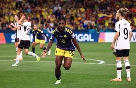 Linda Caicedo grita su gol para Colombia ante Alemania durante un partido del Mundial Femenino 2023, que se disputó en Australia y Nueva Zelanda.