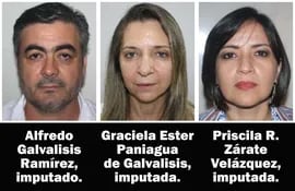 Alfredo Galvalisis Ramírez, su esposa Graciela Ester Paniagua de Galvalisis y Priscila Ramona Zárate Velázquez, los acusados en el caso Alfacom.
