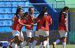 Las jugadoras de Libertad-Limpeño festejan uno de los ochos goles en el triunfo sobre 12 de Octubre de Itauguá por la segunda fecha del torneo Apertura 2022 del Fútbol Femenino.