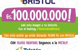 Para sumar entre todos, la empresa lanza el desafío “Yo dono con Bristol” en sus redes sociales.