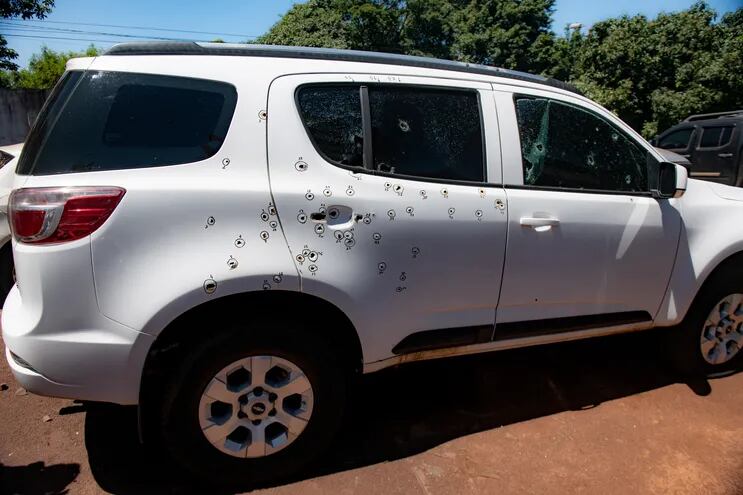 Camioneta Chevrolet Trailblazer, robada en Brasil y acribillada por sicarios en la madrugada del 9 de octubre. Sus 4 ocupantes murieron.