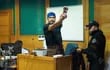 Héctor Llaitul, líder radical mapuche en prisión preventiva desde agosto de 2023 por incitación, apología a la violencia, hurto simple, atentado contra la autoridad y usurpación, comparece ante un juez , en la ciudad sureña de Temuco, en la región de La Araucanía (Chile).