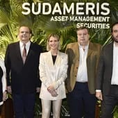 Andrea Ramírez, Alfredo Palacios, presidente de Sudameris, Karen Oleñik, Jerónimo  Nasser y Dario Brugiati.