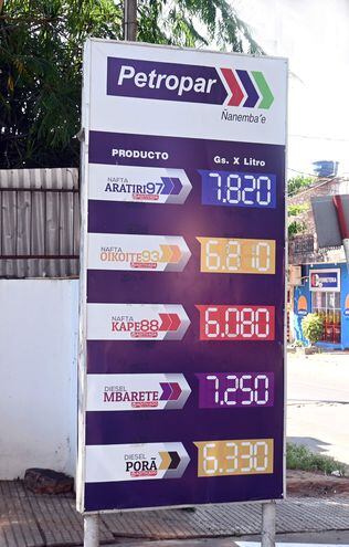 Una de las estaciones de servicio con el emblema de Petropar, con los precios actualizados, este 1 de enero.